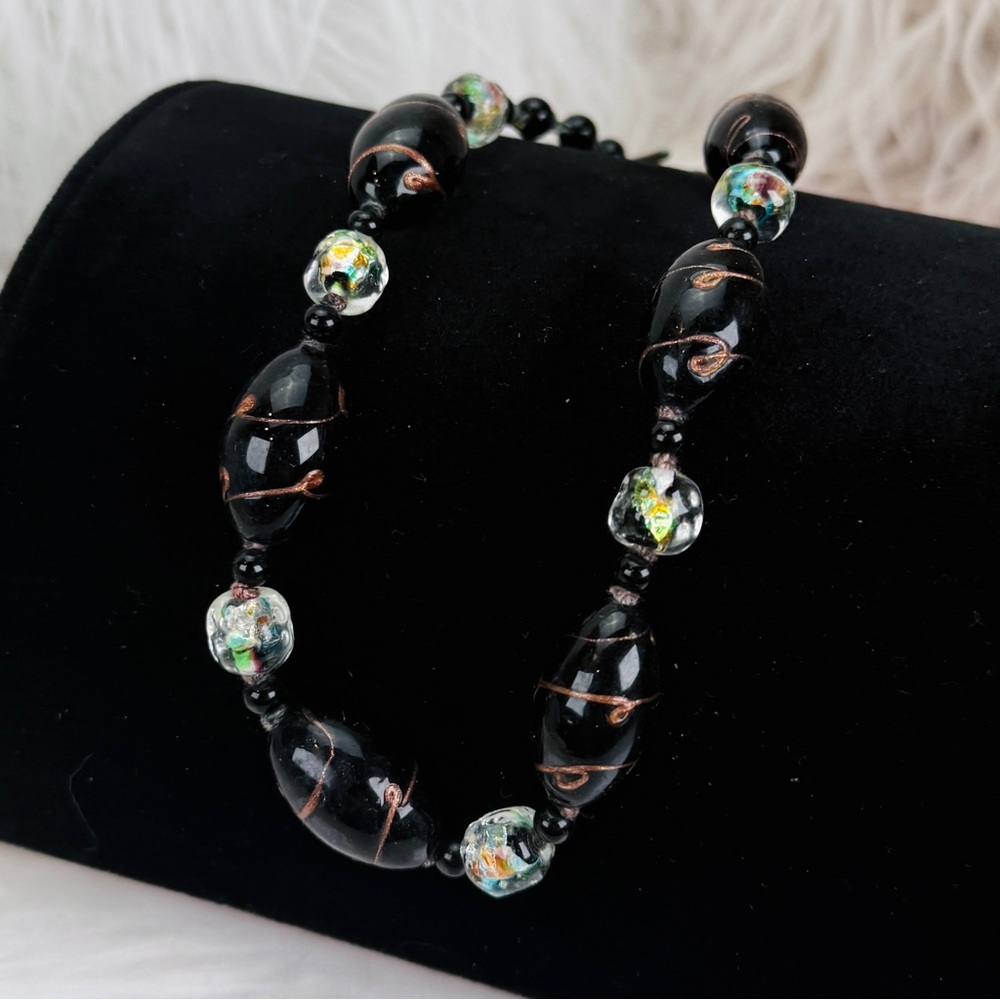 Vintage Venetian glass Black and Silver choker Necklace